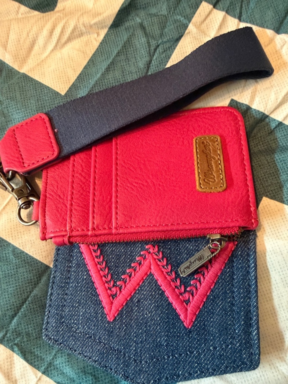 Wrangler Bright Pink Wristlet Card Holder with Denim Pocket